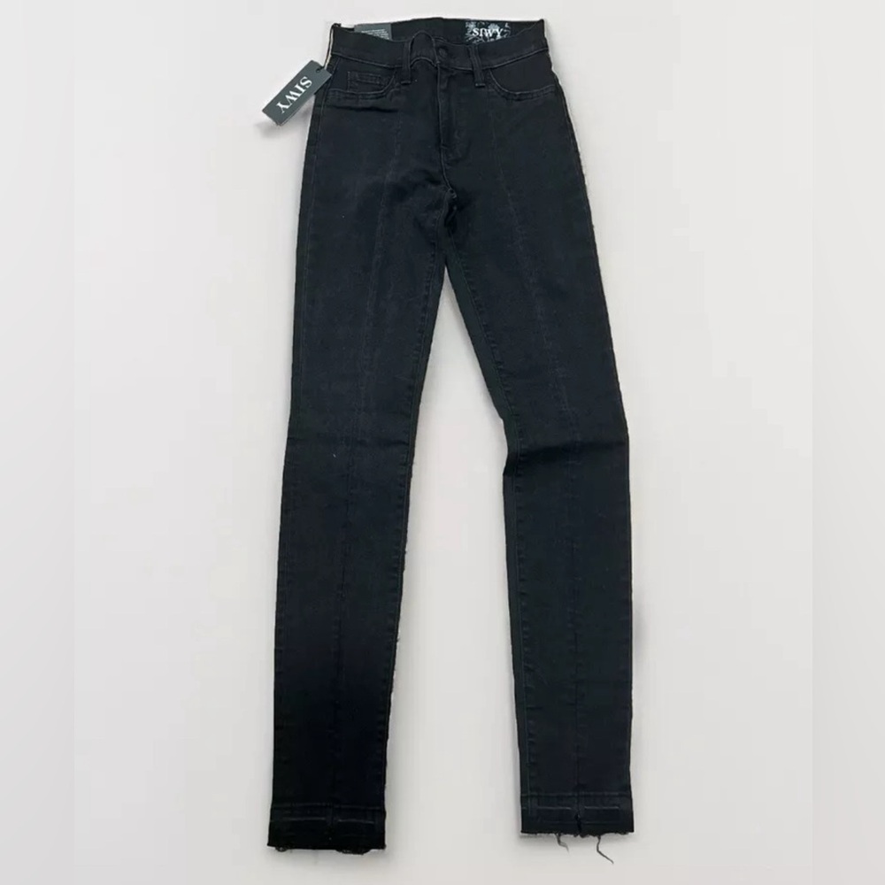 SIWY NWT Richie Long Skinny Women’s 25 Zipper Ankle Denim Jeans Black Distressed